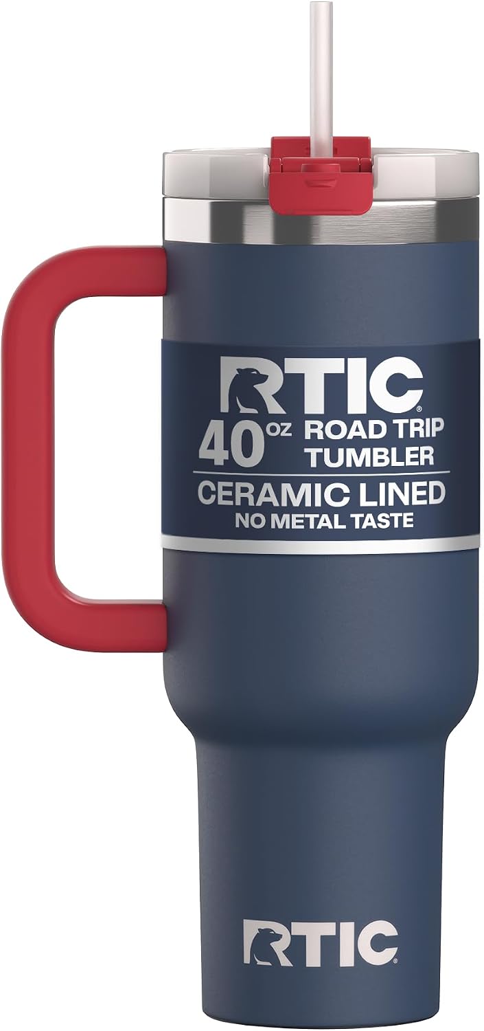30 oz Road Trip Tumbler Double-Walled Insulated Stainless Steel Portable Travel Coffee Mug Cup with Lid, Handle and Straw, Midnight Dust Metallic - Colors B