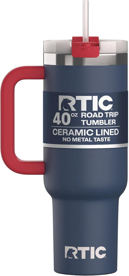 30 oz Road Trip Tumbler Double-Walled Insulated Stainless Steel Portable Travel Coffee Mug Cup with Lid, Handle and Straw, Midnight Dust Metallic - Colors B