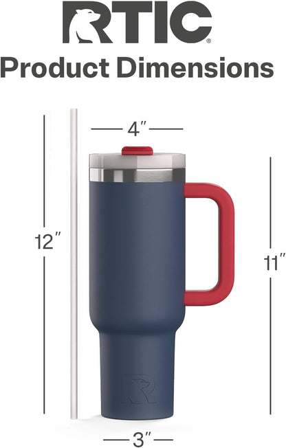 30 oz Road Trip Tumbler Double-Walled Insulated Stainless Steel Portable Travel Coffee Mug Cup with Lid, Handle and Straw, Midnight Dust Metallic - Colors B