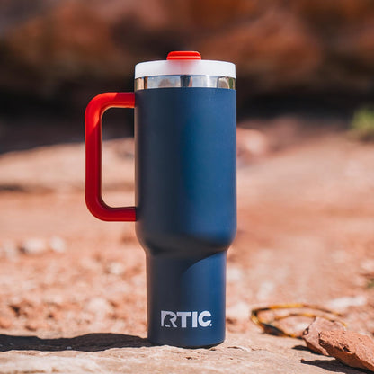 30 oz Road Trip Tumbler Double-Walled Insulated Stainless Steel Portable Travel Coffee Mug Cup with Lid, Handle and Straw, Midnight Dust Metallic - Colors B