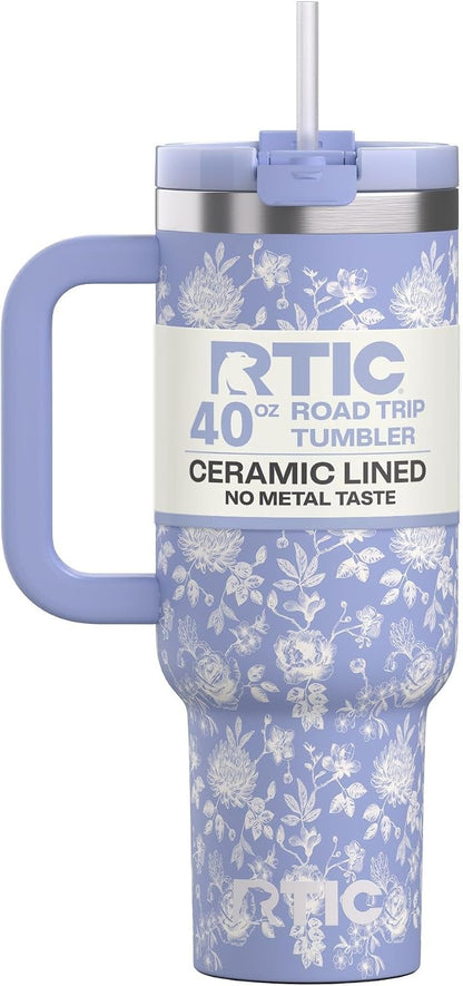 30 oz Road Trip Tumbler Double-Walled Insulated Stainless Steel Portable Travel Coffee Mug Cup with Lid, Handle and Straw, Midnight Dust Metallic - Colors B