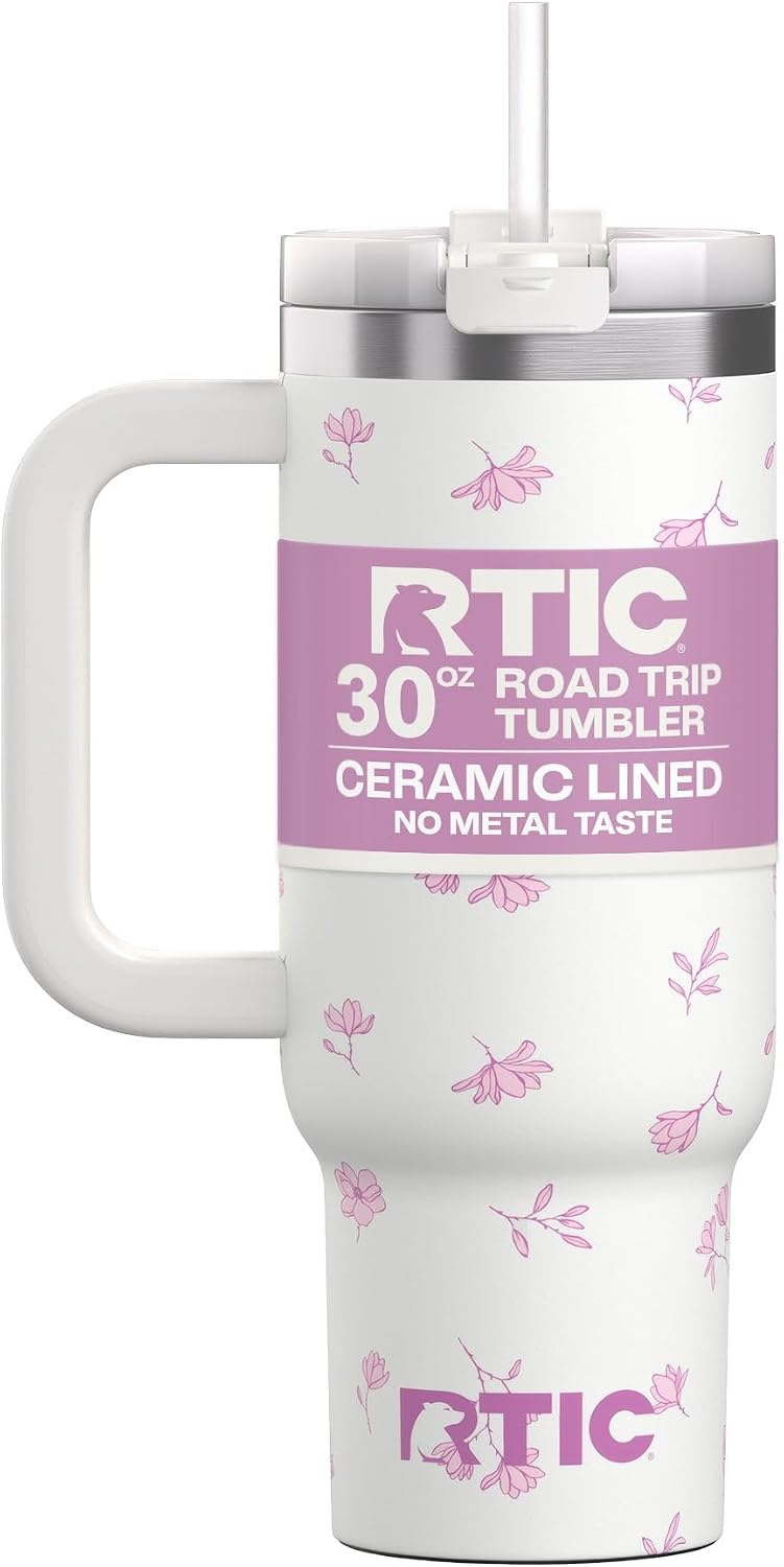 30 oz Road Trip Tumbler Double-Walled Insulated Stainless Steel Portable Travel Coffee Mug Cup with Lid, Handle and Straw, Midnight Dust Metallic - Colors B