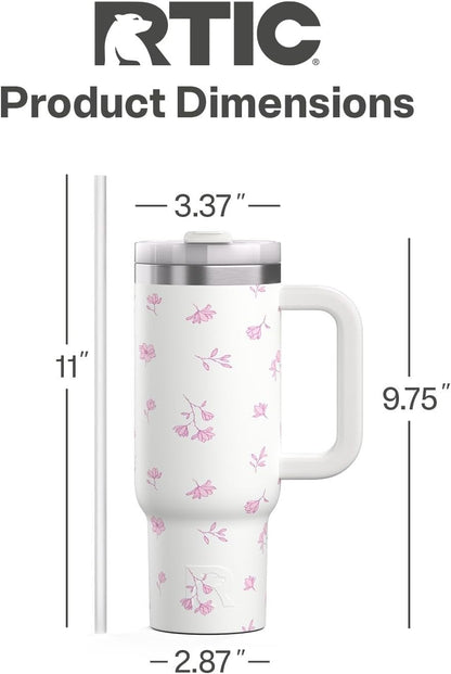 30 oz Road Trip Tumbler Double-Walled Insulated Stainless Steel Portable Travel Coffee Mug Cup with Lid, Handle and Straw, Midnight Dust Metallic - Colors B