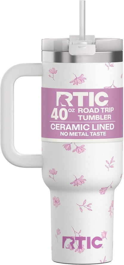 30 oz Road Trip Tumbler Double-Walled Insulated Stainless Steel Portable Travel Coffee Mug Cup with Lid, Handle and Straw, Midnight Dust Metallic - Colors B