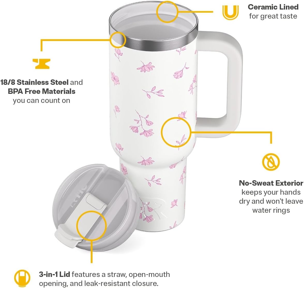 30 oz Road Trip Tumbler Double-Walled Insulated Stainless Steel Portable Travel Coffee Mug Cup with Lid, Handle and Straw, Midnight Dust Metallic - Colors B