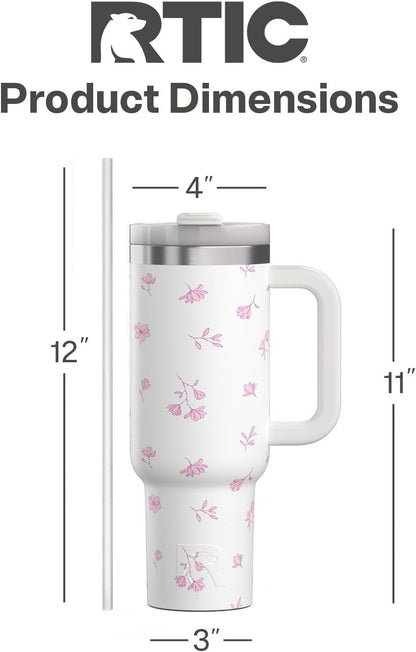 30 oz Road Trip Tumbler Double-Walled Insulated Stainless Steel Portable Travel Coffee Mug Cup with Lid, Handle and Straw, Midnight Dust Metallic - Colors B