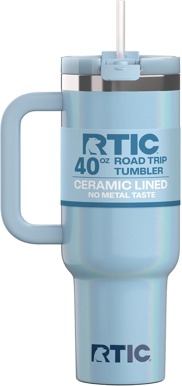 30 oz Road Trip Tumbler Double-Walled Insulated Stainless Steel Portable Travel Coffee Mug Cup with Lid, Handle and Straw, Midnight Dust Metallic - Colors B