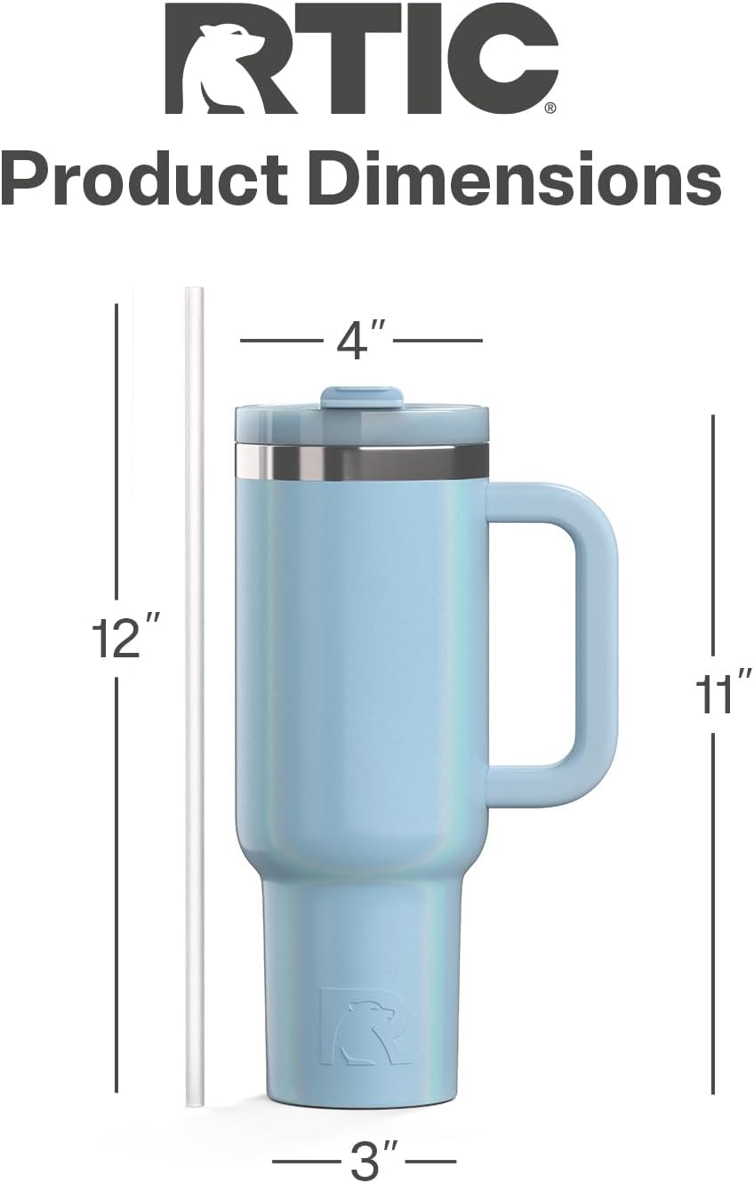 30 oz Road Trip Tumbler Double-Walled Insulated Stainless Steel Portable Travel Coffee Mug Cup with Lid, Handle and Straw, Midnight Dust Metallic - Colors B