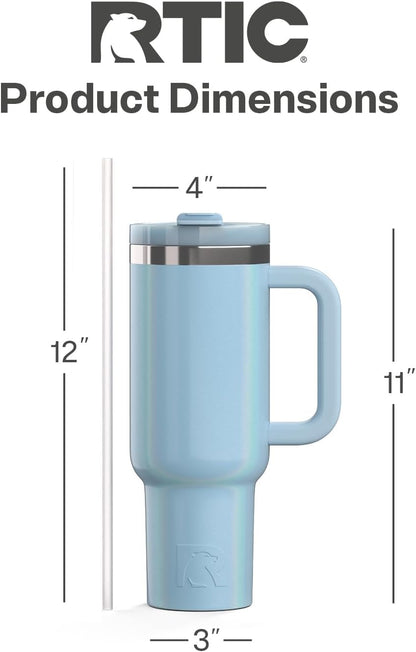 30 oz Road Trip Tumbler Double-Walled Insulated Stainless Steel Portable Travel Coffee Mug Cup with Lid, Handle and Straw, Midnight Dust Metallic - Colors B