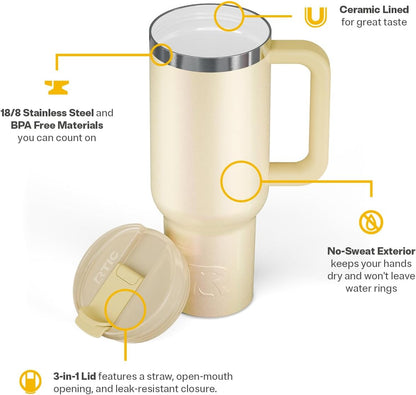 30 oz Road Trip Tumbler Double-Walled Insulated Stainless Steel Portable Travel Coffee Mug Cup with Lid, Handle and Straw, Midnight Dust Metallic - Colors B