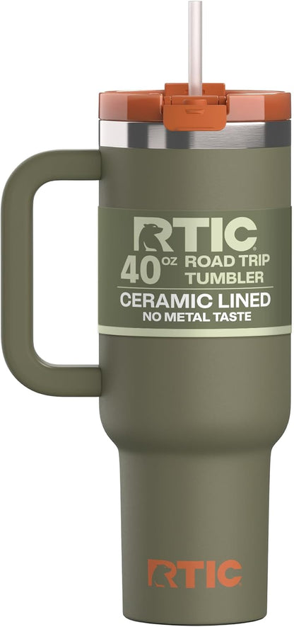 30 oz Road Trip Tumbler Double-Walled Insulated Stainless Steel Portable Travel Coffee Mug Cup with Lid, Handle and Straw, Midnight Dust Metallic - Colors B