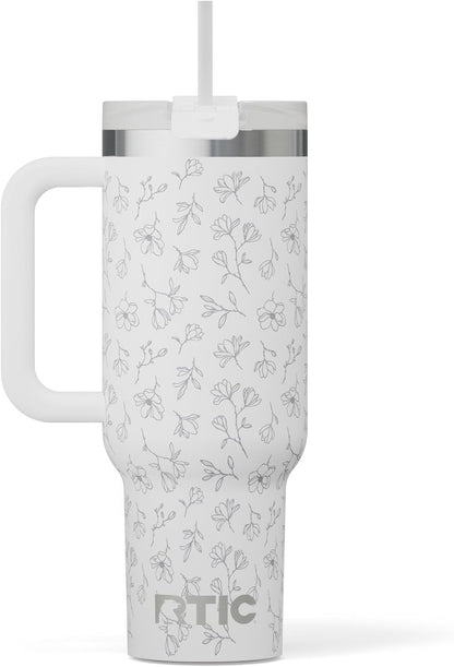 30 oz Road Trip Tumbler Double-Walled Insulated Stainless Steel Portable Travel Coffee Mug Cup with Lid, Handle and Straw, Midnight Dust Metallic - Colors B