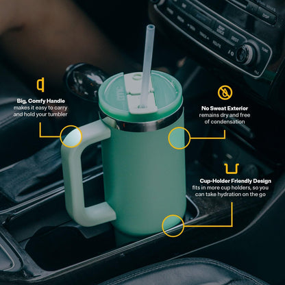 30 oz Road Trip Tumbler Double-Walled Insulated Stainless Steel Portable Travel Coffee Mug Cup with Lid, Handle and Straw, Midnight Dust Metallic - Colors B