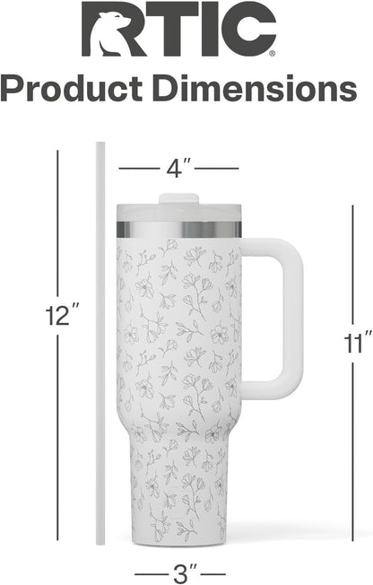 30 oz Road Trip Tumbler Double-Walled Insulated Stainless Steel Portable Travel Coffee Mug Cup with Lid, Handle and Straw, Midnight Dust Metallic - Colors B