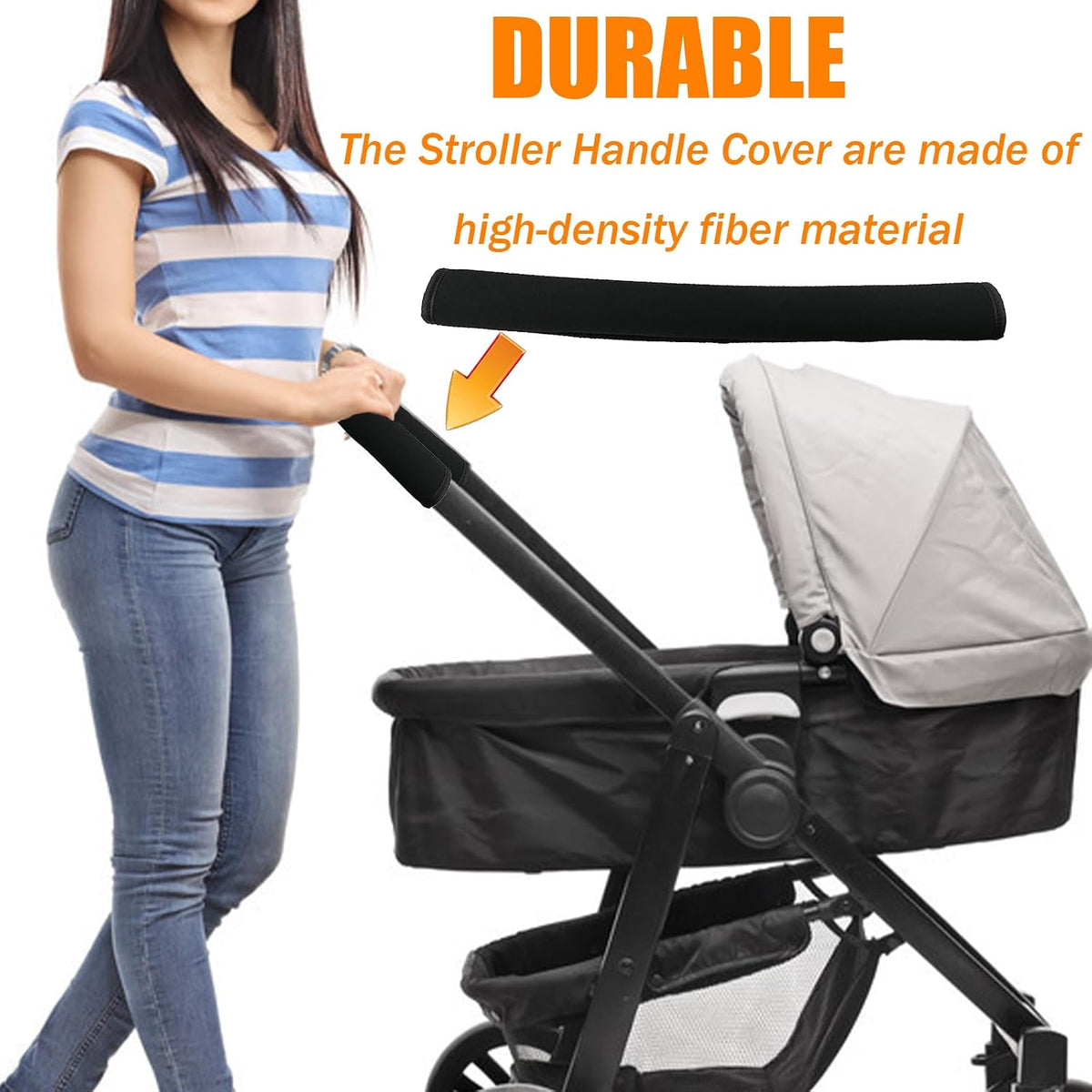 Universal Stroller Handle Cover, 18.9 Inch Stroller Handlebar Cover Infant Toddler Pram Bar Dust Proof Handle, Universal Handle Sleeve Cover for Baby Stroller (Black)