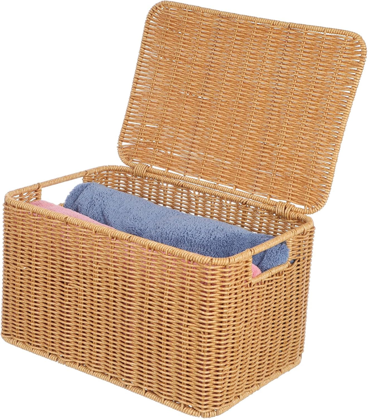Handwoven Lidded Storage Basket Brown Cube for Clothing Sundries