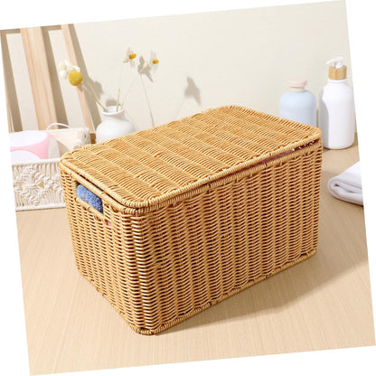 Handwoven Lidded Storage Basket Brown Cube for Clothing Sundries