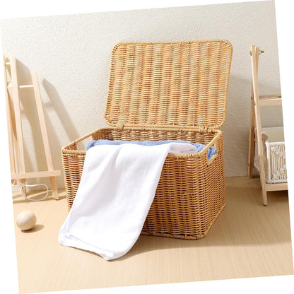 Handwoven Lidded Storage Basket Brown Cube for Clothing Sundries