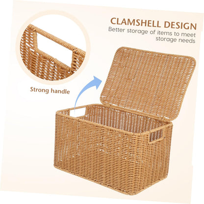 Handwoven Lidded Storage Basket Brown Cube for Clothing Sundries