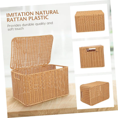 Handwoven Lidded Storage Basket Brown Cube for Clothing Sundries