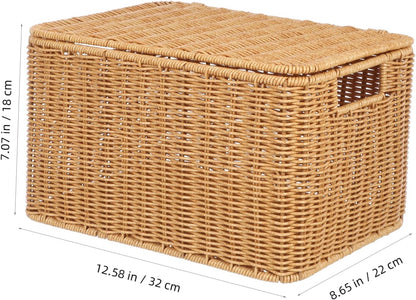 Handwoven Lidded Storage Basket Brown Cube for Clothing Sundries