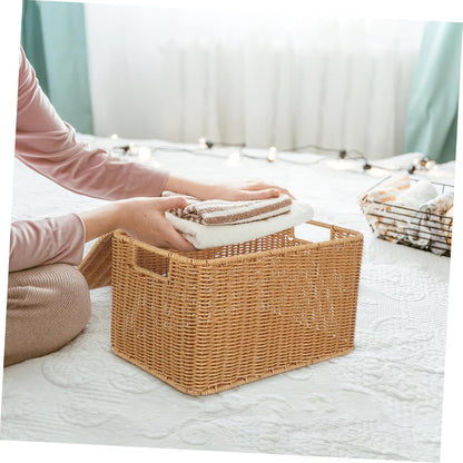 Handwoven Lidded Storage Basket Brown Cube for Clothing Sundries