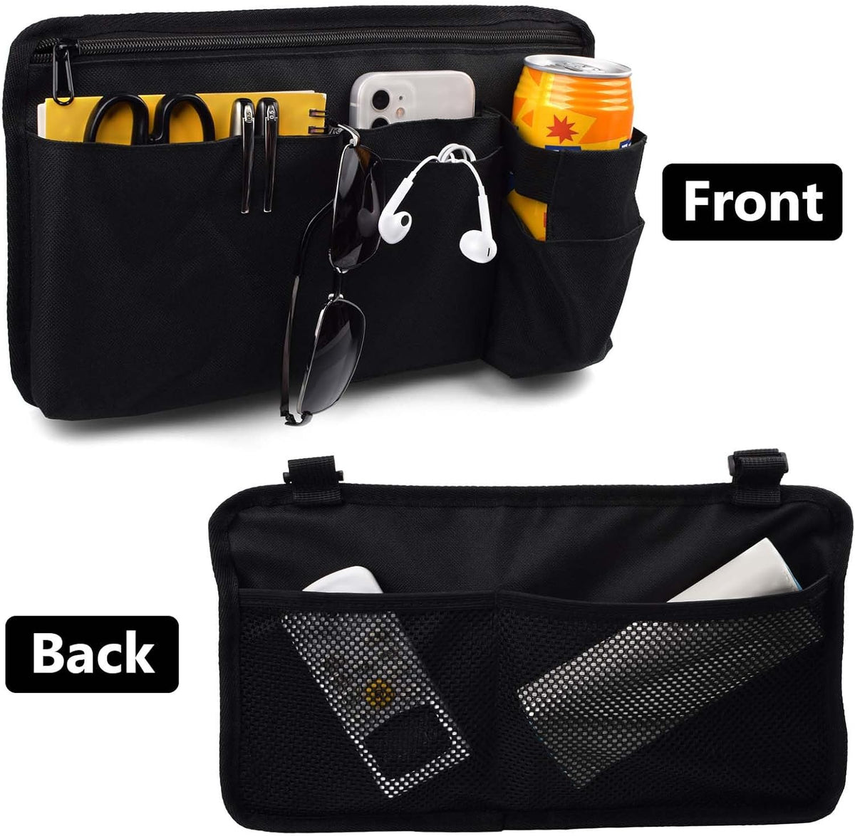 Wheelchair Side Bag Walker Side Bag Wheelchair Armrest Storage Pouch with Cup Holder, Wheelchair Accessories for Seniors for Walker, Rollator, Electric Scooter or Wheelchair -Black