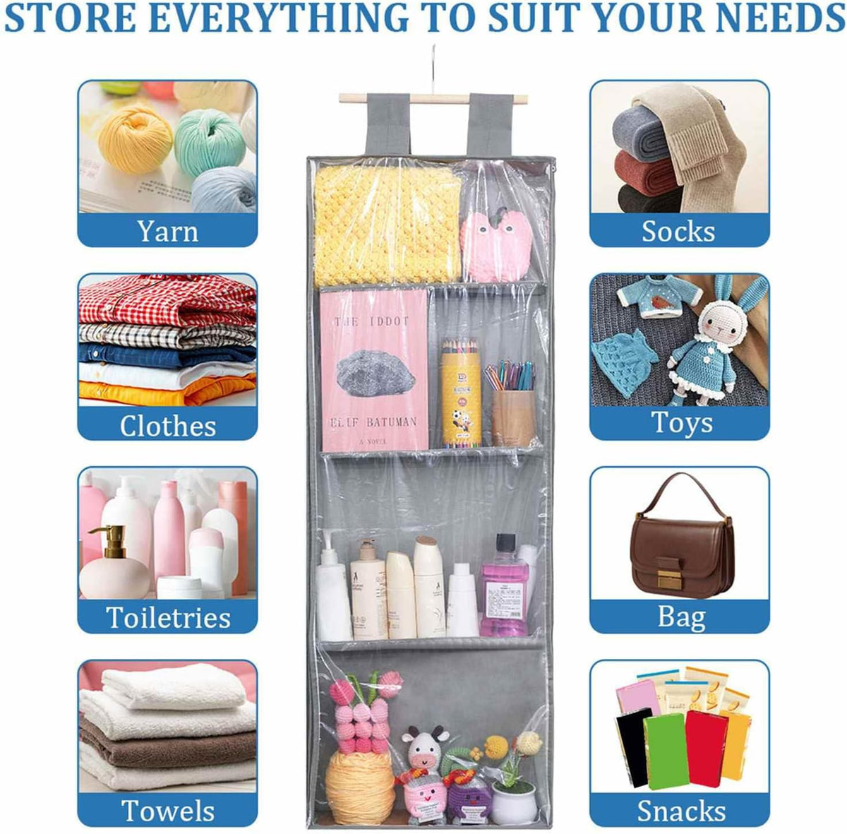 Stuffed Animal Storage Over the Door Plush Toy Storage Door Hanging Toy Holder Over Hanging for Kids Toys Shoes Books Towels (Gray)