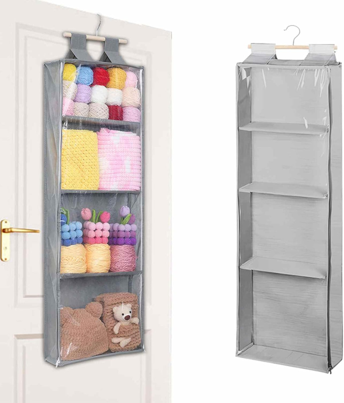 Stuffed Animal Storage Over the Door Plush Toy Storage Door Hanging Toy Holder Over Hanging for Kids Toys Shoes Books Towels (Gray)