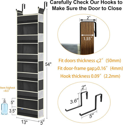 Over The Door Organizer 5-Shelves and 10 Side Pockets, Over The Door Storage for Bathroom Bedroom Nursery, Hanging Door Organizer for Baby Diapers and Kids Toys (13"x5"x44", Grey)