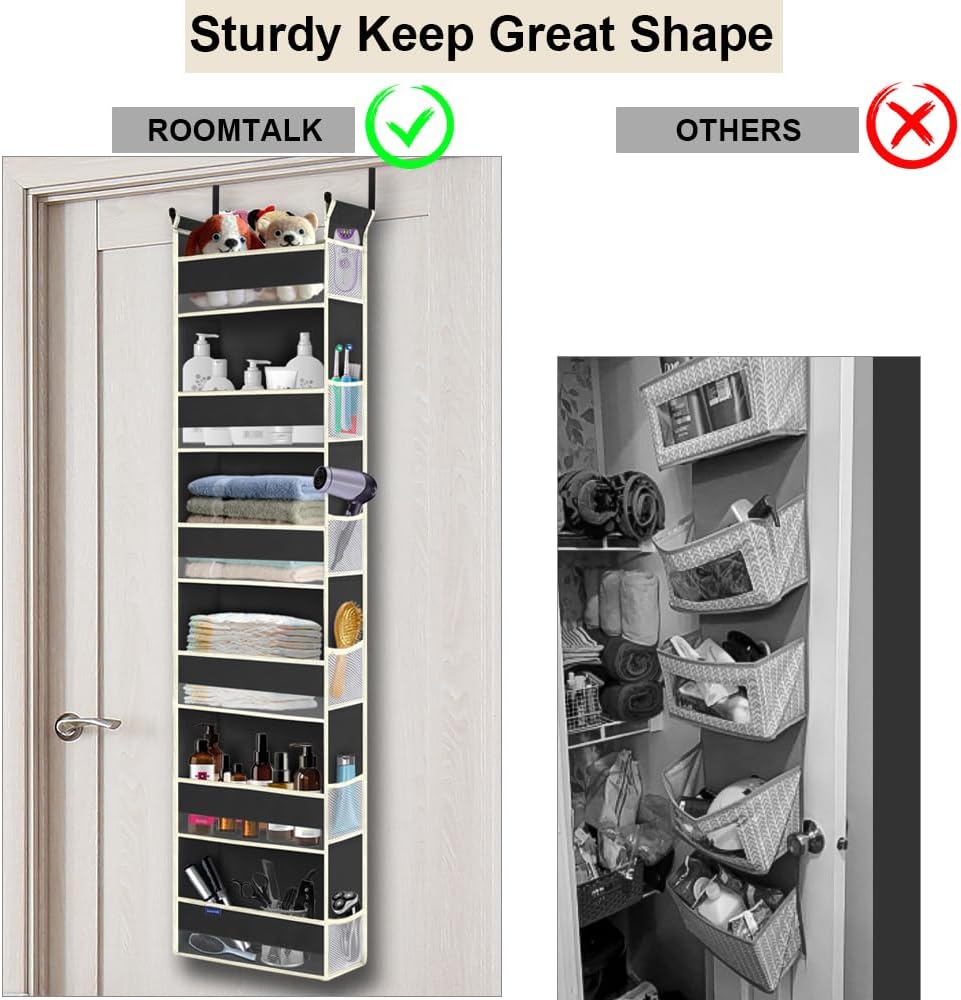Over The Door Organizer 5-Shelves and 10 Side Pockets, Over The Door Storage for Bathroom Bedroom Nursery, Hanging Door Organizer for Baby Diapers and Kids Toys (13"x5"x44", Grey)