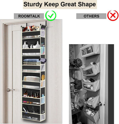Over The Door Organizer 5-Shelves and 10 Side Pockets, Over The Door Storage for Bathroom Bedroom Nursery, Hanging Door Organizer for Baby Diapers and Kids Toys (13"x5"x44", Grey)