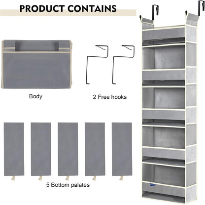 Over The Door Organizer 5-Shelves and 10 Side Pockets, Over The Door Storage for Bathroom Bedroom Nursery, Hanging Door Organizer for Baby Diapers and Kids Toys (13"x5"x44", Grey)