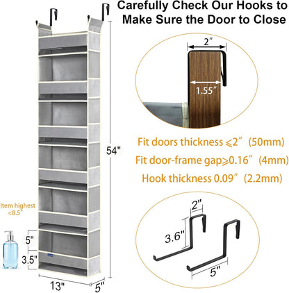 Over The Door Organizer 5-Shelves and 10 Side Pockets, Over The Door Storage for Bathroom Bedroom Nursery, Hanging Door Organizer for Baby Diapers and Kids Toys (13"x5"x44", Grey)