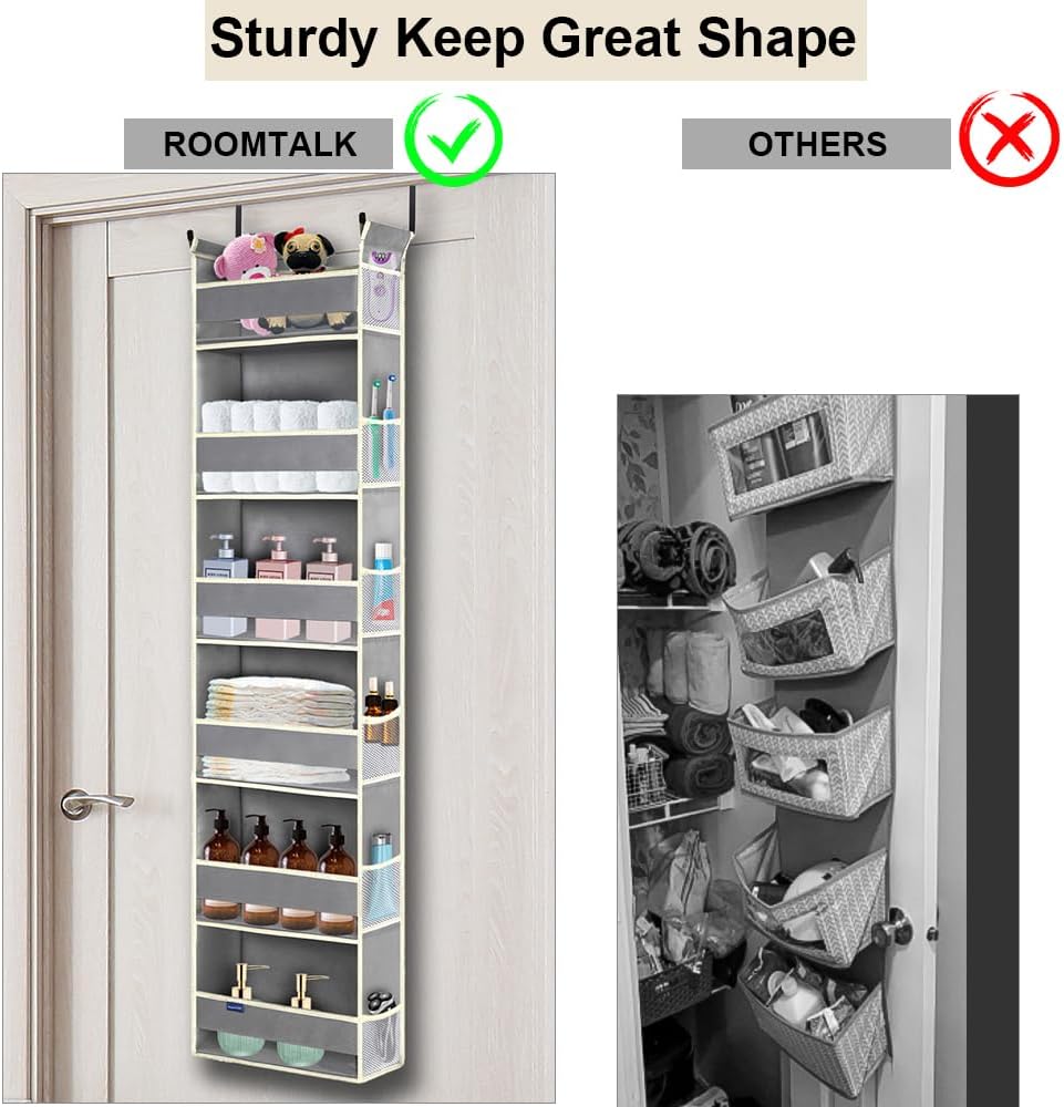 Over The Door Organizer 5-Shelves and 10 Side Pockets, Over The Door Storage for Bathroom Bedroom Nursery, Hanging Door Organizer for Baby Diapers and Kids Toys (13"x5"x44", Grey)