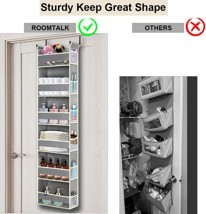 Over The Door Organizer 5-Shelves and 10 Side Pockets, Over The Door Storage for Bathroom Bedroom Nursery, Hanging Door Organizer for Baby Diapers and Kids Toys (13"x5"x44", Grey)