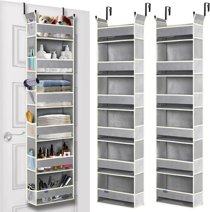 Over The Door Organizer 5-Shelves and 10 Side Pockets, Over The Door Storage for Bathroom Bedroom Nursery, Hanging Door Organizer for Baby Diapers and Kids Toys (13"x5"x44", Grey)