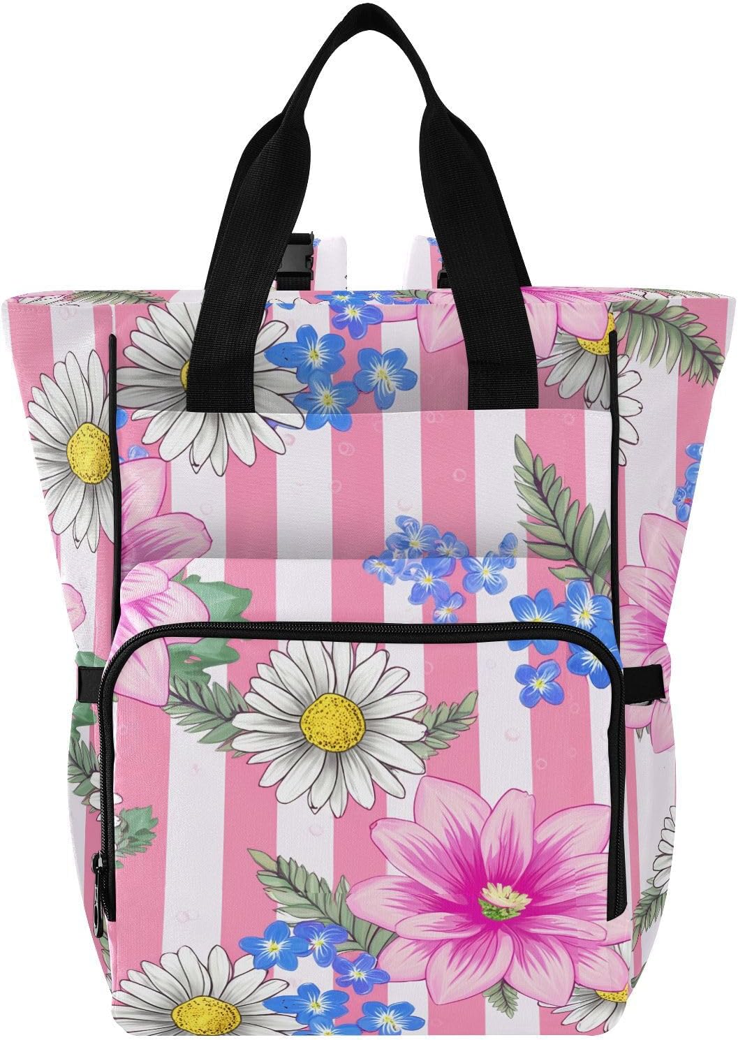 Diaper Bag Backpack, Multifunction Travel Bag for Moms Dads, Baby Changing Bag with Insulted Pockets, Stroller Straps and Side Bottle Pockets Blush Bloom Pattern