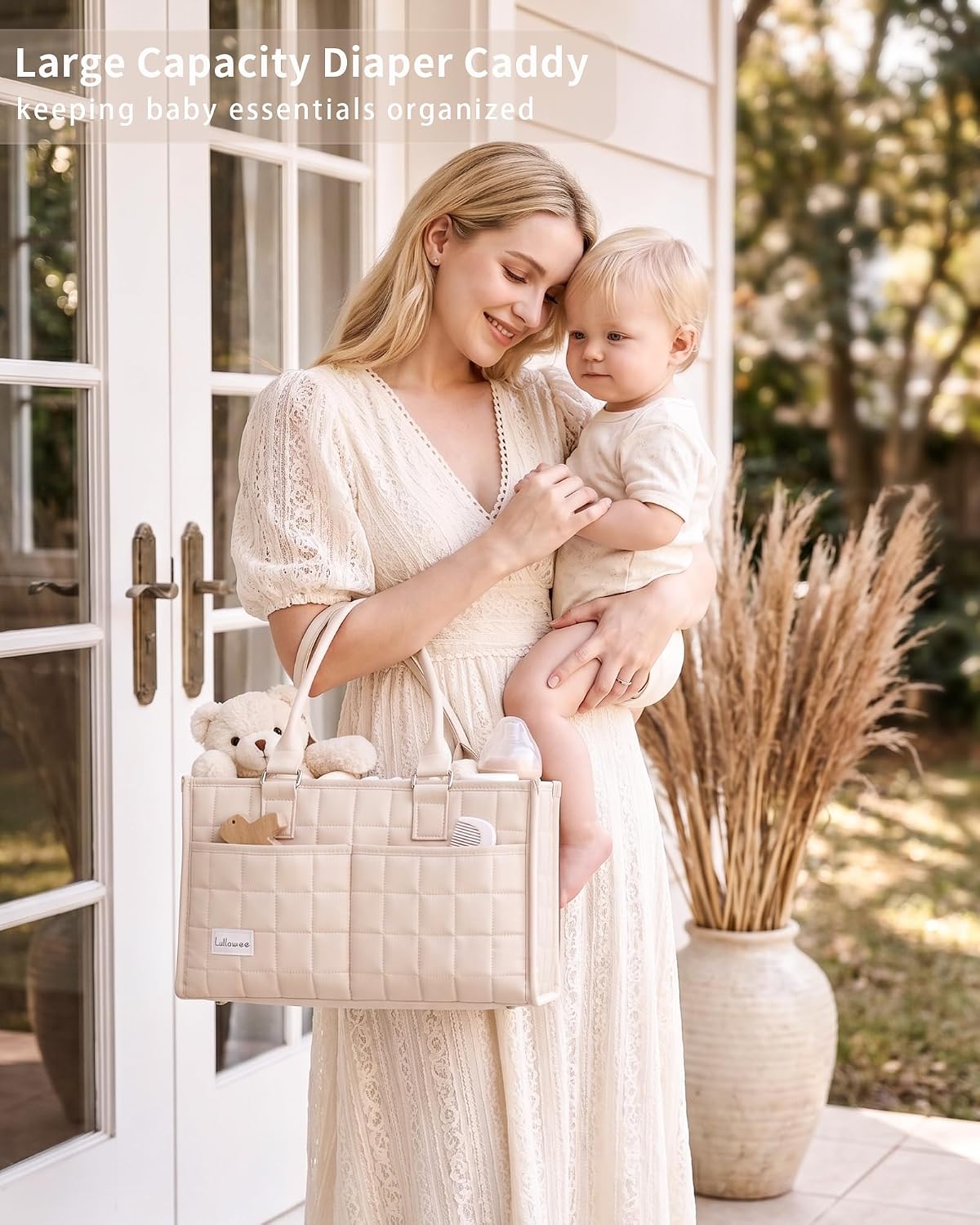 Baby Diaper Caddy Organizer, Portable Nursery Storage Basket with Handle