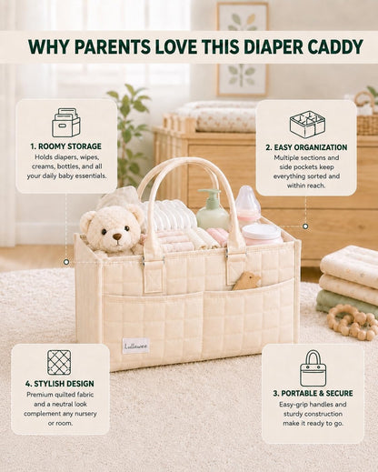 Baby Diaper Caddy Organizer, Portable Nursery Storage Basket with Handle