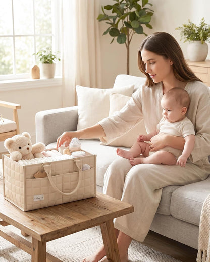 Baby Diaper Caddy Organizer, Portable Nursery Storage Basket with Handle