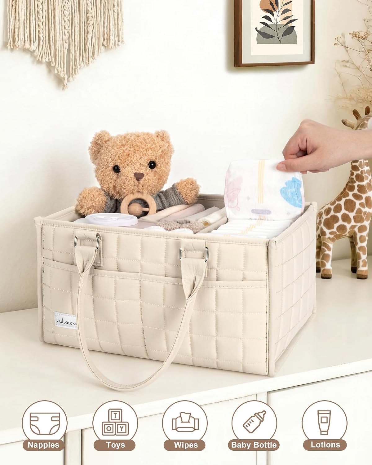 Baby Diaper Caddy Organizer, Portable Nursery Storage Basket with Handle