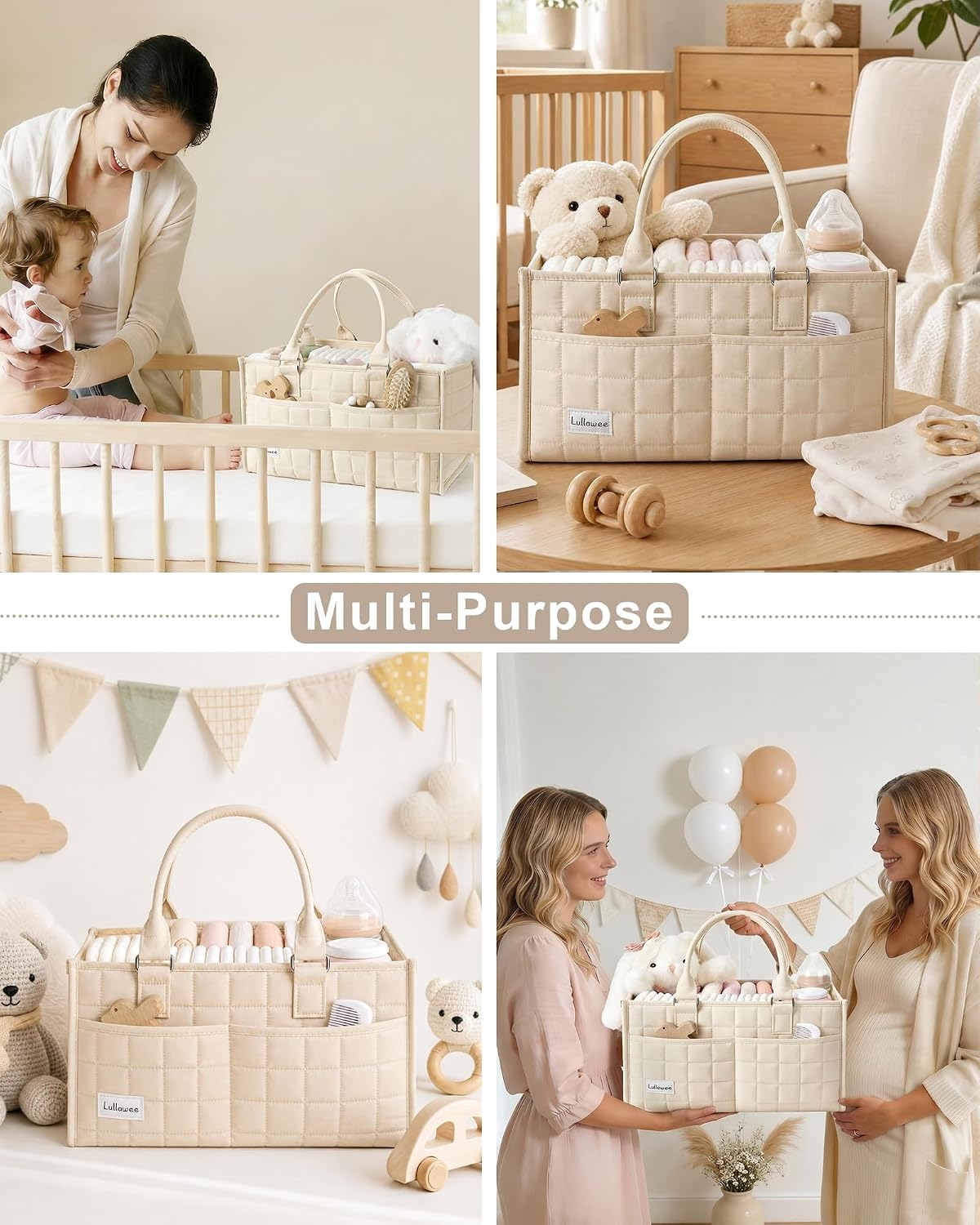 Baby Diaper Caddy Organizer, Portable Nursery Storage Basket with Handle