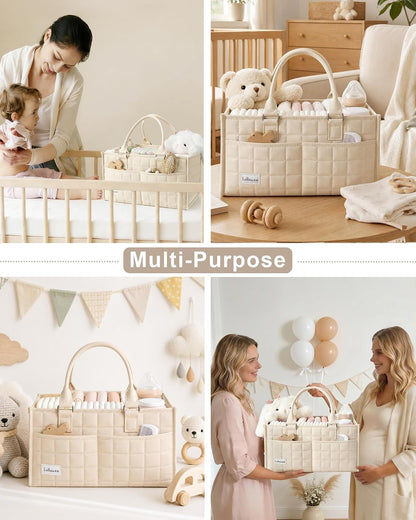 Baby Diaper Caddy Organizer, Portable Nursery Storage Basket with Handle