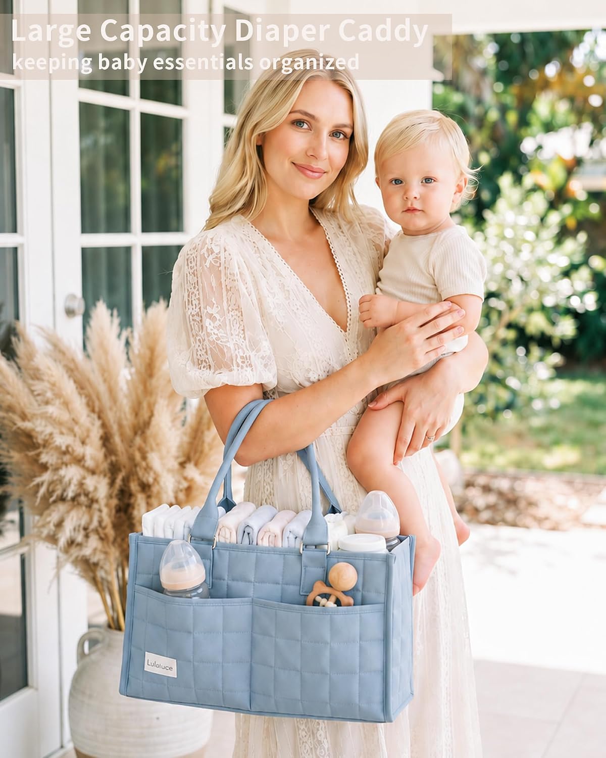 Baby Diaper Caddy Organizer, Portable Nursery Storage Basket with Handle