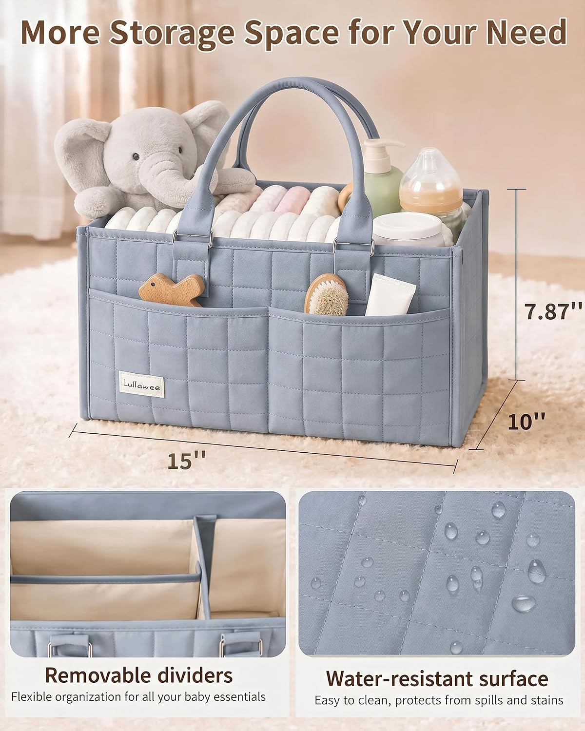Baby Diaper Caddy Organizer, Portable Nursery Storage Basket with Handle