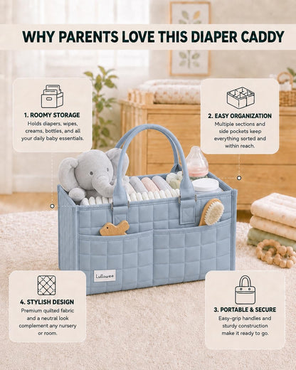 Baby Diaper Caddy Organizer, Portable Nursery Storage Basket with Handle
