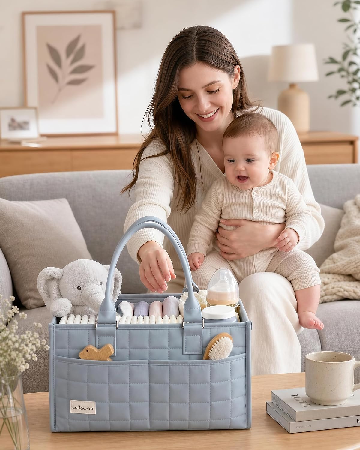 Baby Diaper Caddy Organizer, Portable Nursery Storage Basket with Handle