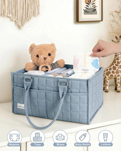 Baby Diaper Caddy Organizer, Portable Nursery Storage Basket with Handle