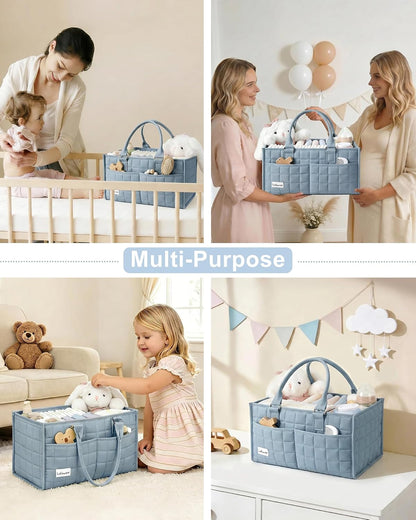 Baby Diaper Caddy Organizer, Portable Nursery Storage Basket with Handle